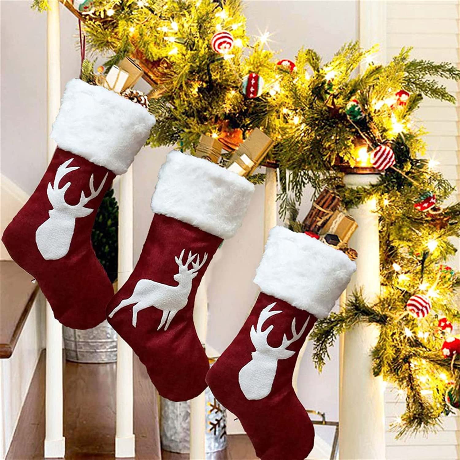 Christmas Stockings,18 inch Candy Stockings,for Xmas Tree and Fireplace Hanging Stockings Holiday Stockings with Plush Decorations,for Family Holiday Xmas Party Decorations