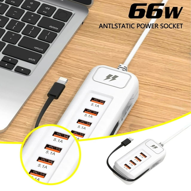 ERK 1Pcs Port USB Wall With Extension Cord And Universal Fast Charging Station For Multiple Devices