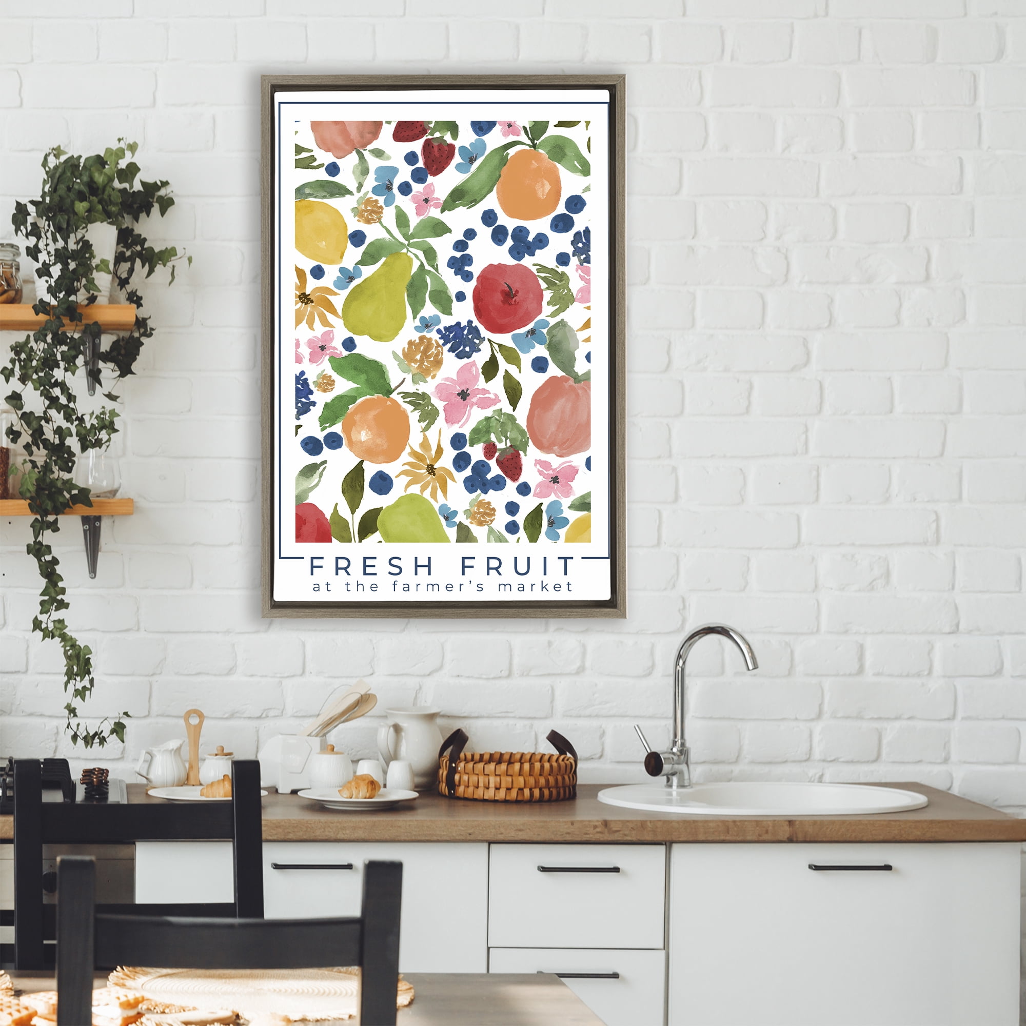 Stupell Industries Fresh Fruit Market Pattern Brown Framed Floater Canvas Wall Art, design by Lucille Price