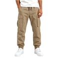 thumbnail image 3 of Falkdiz Cargo Pants for Boys Sport Joggers Pockets Winter Drawstring Pantalones Relaxed fit Stylish Boys Trousers, Khaki, Size: 10-11Years, 3 of 8