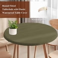 thumbnail image 5 of Abstract Solid Color Round Fitted Table Cover Simple Avocado Dark Low Saturation Waterproof Table Cloth with Elastic Edge Wipeable Tablecloth for Picnic Camping Party Fits 45"-54" Diameter, 5 of 8