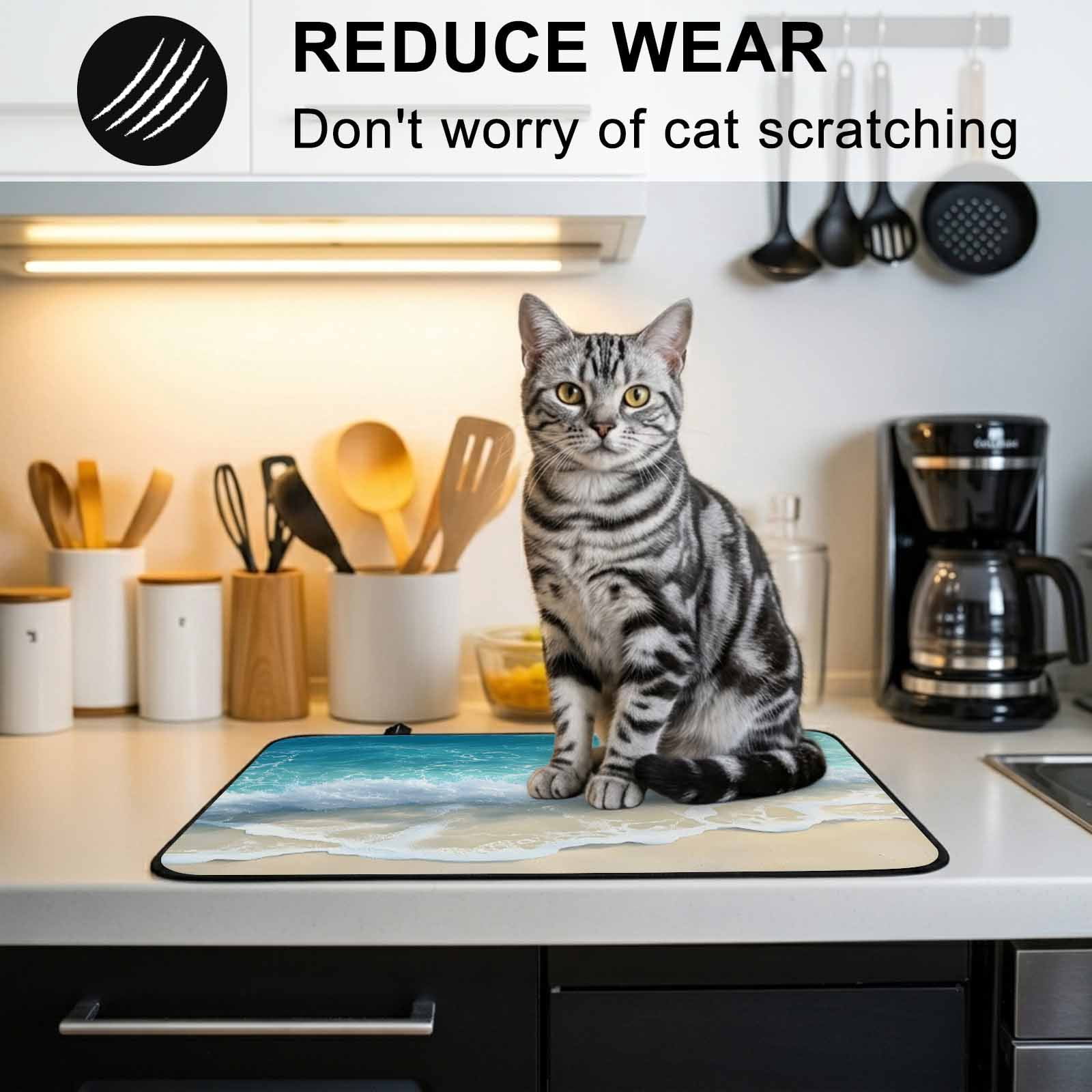 Aqua Blue Beach Stove Top Cover for Electric Stove, Heat-proof & Non Slip Glass Top Stove Cover Protector, Coastal Seawaves Sand Shore Scenery Kitchen Flat Cooktop Rubber Mat 24x21 Inches
