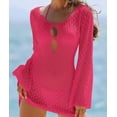 thumbnail image 5 of Women's Summer Swimsuit Cover Up Elegant Crochet Beach Dress with Keyhole Front Long Flare Sleeves Hollow Out Bikini Cover-Up Pullover Alsol Lamesa, 5 of 5