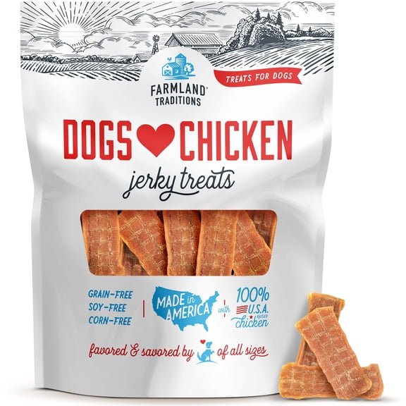 Farmland Traditions Dogs Love Chicken Jerky Dog Treats, Premium Two-Ingredient Dog Jerky with USA-Raised Chicken, 3-Pound Bag