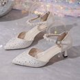 thumbnail image 5 of Miqool Womens White High Heels Rhinestone Pearl Ankle Strap Pointed Toe Evening Wedding Dress Pumps Bridal Footwear, 5 of 9
