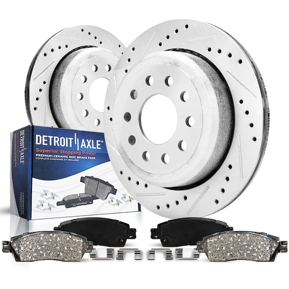 Detroit Axle - Rear Brake Kit for 03-11 Lincoln Town Car, Drilled Slotted Brake Rotors Ceramic Brake Pads Replacement: 11.61" inch Rear Rotors