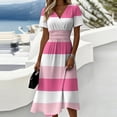 thumbnail image 2 of Laqbezok Striped Summer Dress, Casual Short Sleeve Cross V-Neck Midi Dresses, Fashion High Waist Empire Waist A-Line Party Vacation Dress, 2 of 6