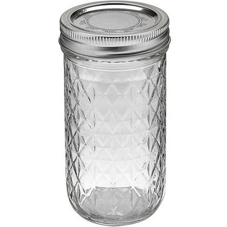 Crystal Jam - Ball Quilted Crystal Jelly Jar with Lid and Band, Regular Mouth, 12 Ounces, 12 Count