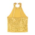 thumbnail image 4 of YiZYiF Girls Metallic Shiny Halter Crop Top with Pleated Skirt for Cheer Leader Modern Jazz Dance Wear Gold 12, 4 of 7