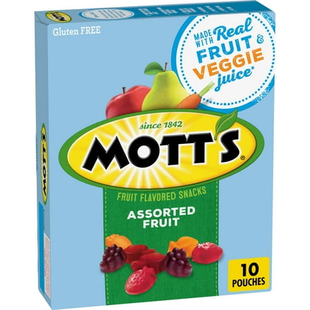 Mott's Fruit Flavored Snacks, Assorted Fruit, Gluten Free Snack, 10 Count, 8 oz