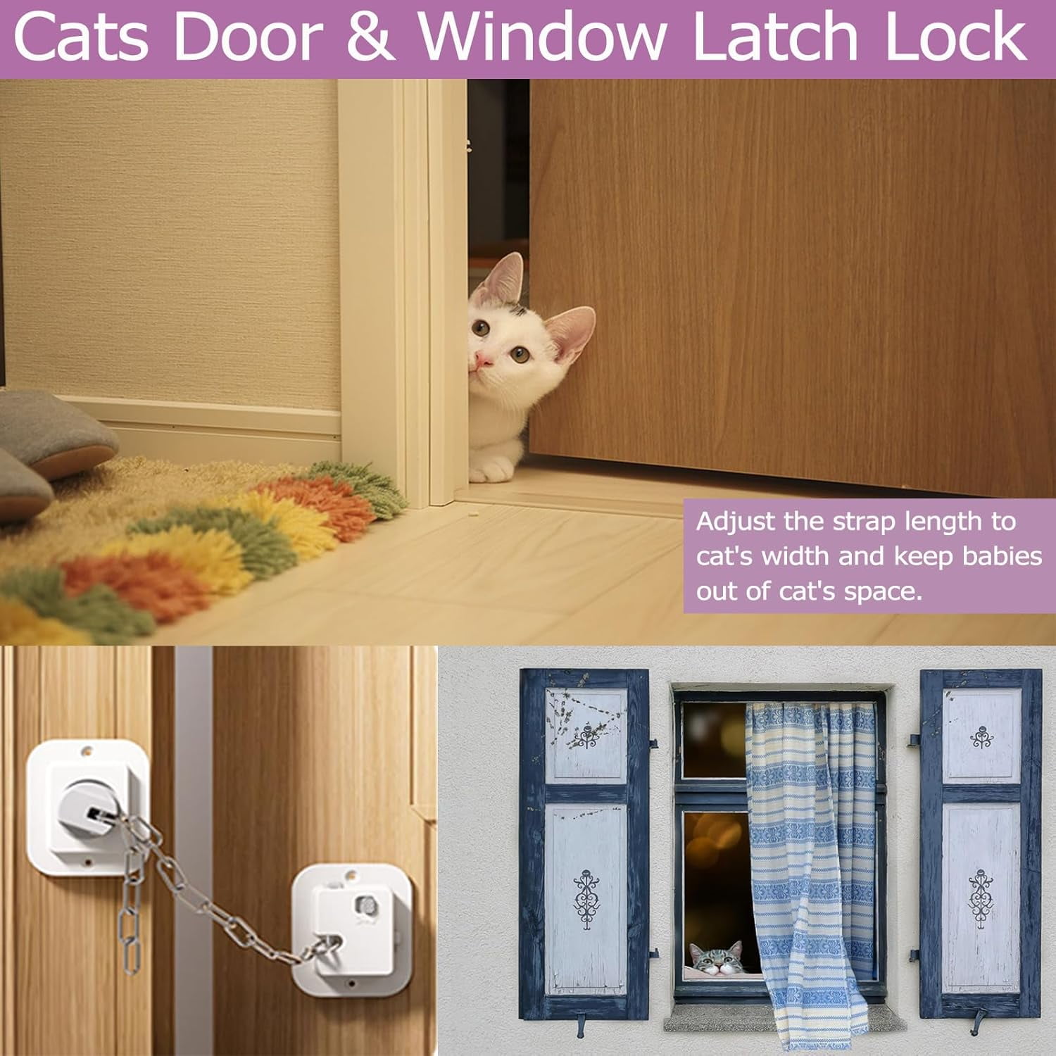 Child Proof Door Lock with Adjustable Strap, 3M Adhesive Safety Locks for Baby & Pets, No Tools Needed 2 Pack