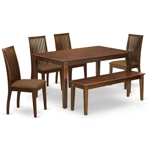 East West Furniture Capri 6-piece Wood Dining Table Set in Mahogany