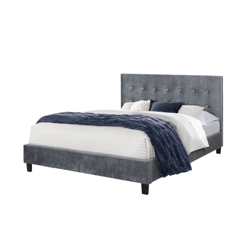 Lit Plateforme Contemporain Double en Velours Gris Glare (Pas de Sommier Requis)