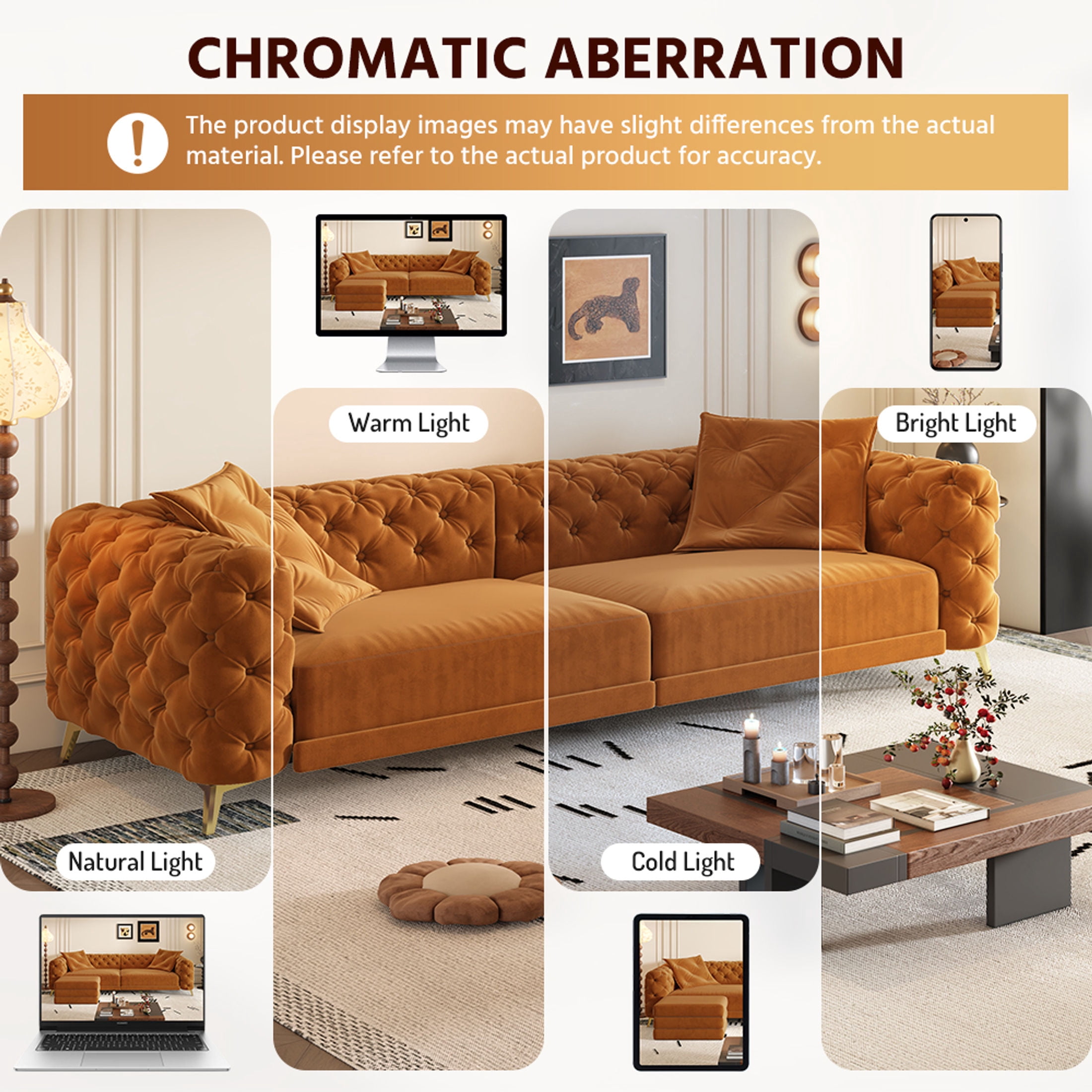 Noble House Rostin 4-Seat Velvet Convertible Sleeper Sofa, 3-in-1 Pull-Out King Bed with Movable Ottoman, Orange