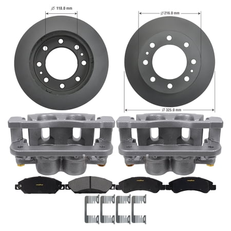 Front Brake Calipers Rotors Ceramic Pads for 11-13 Chevy Silverado 2500 Goodyear