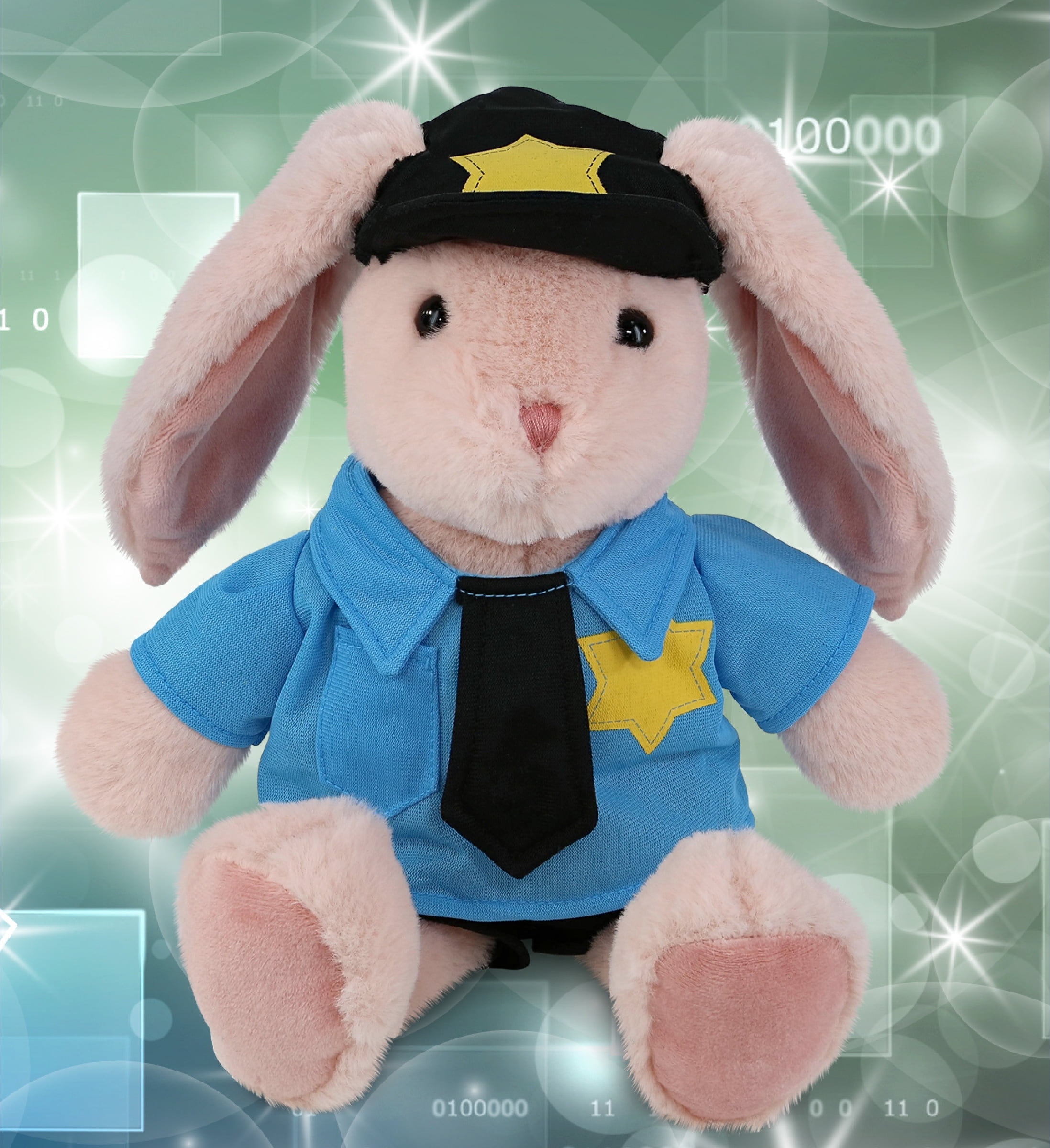 DolliBu Baby Pink Rabbit Police Officer Plush Toy – Super Soft Pink Rabbit Cop Stuffed Animal Dress Up Cop Uniform and Cap Outfit, Fluffy Pink Rabbit Policeman Toy Plush Gift for Kids – 8 Inches