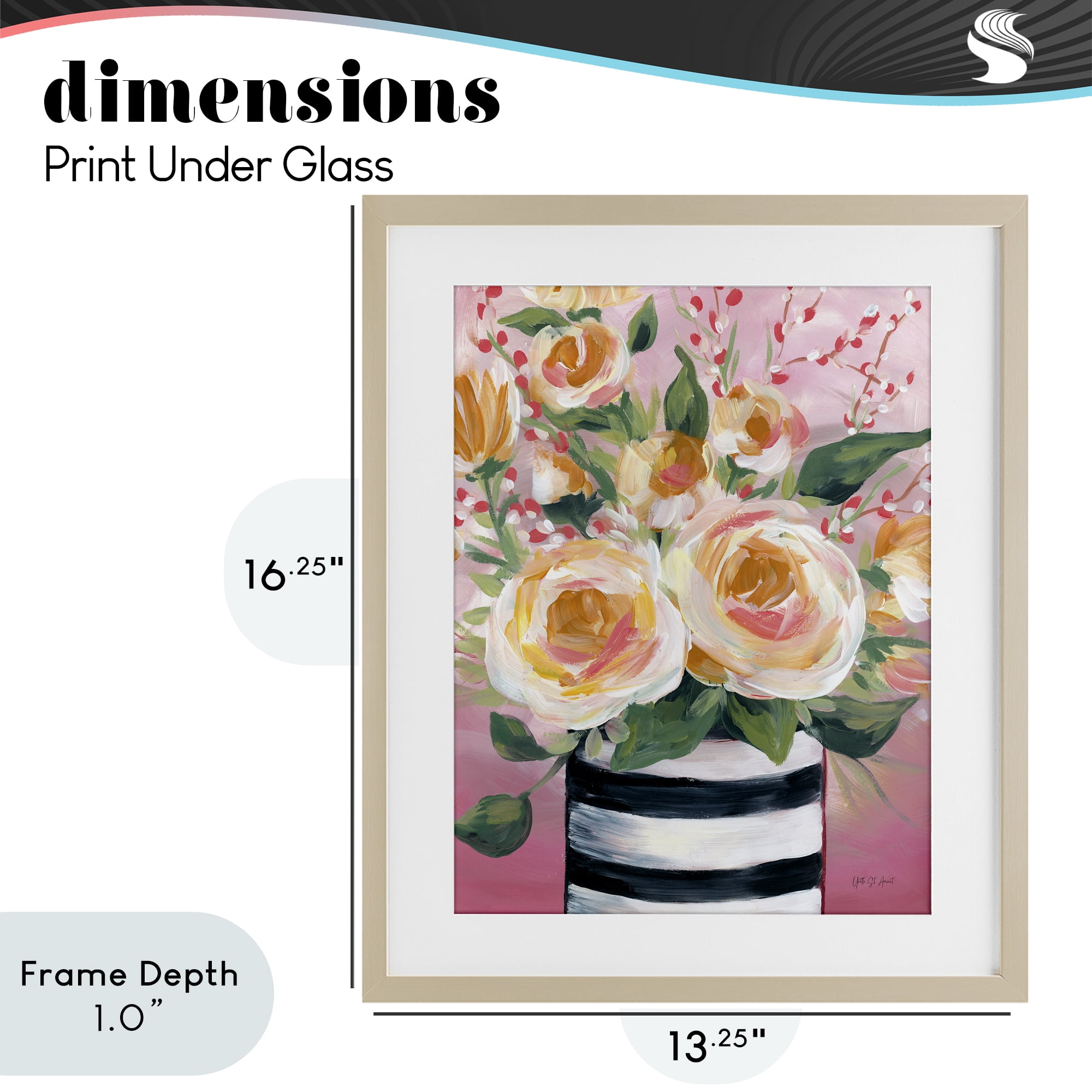 Stupell Industries Spring Blooms in Striped Vase Birch Framed Print Under Glass, design by Yvette St. Amant