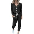 thumbnail image 3 of Yeaiivve Lounge Sets for Women Two Piece Outfits Solid Casual Sweatsuits Sets V Neck Cardigan Jogger Sweatpants Workout Athletic Tracksuits Black XXL, 3 of 6