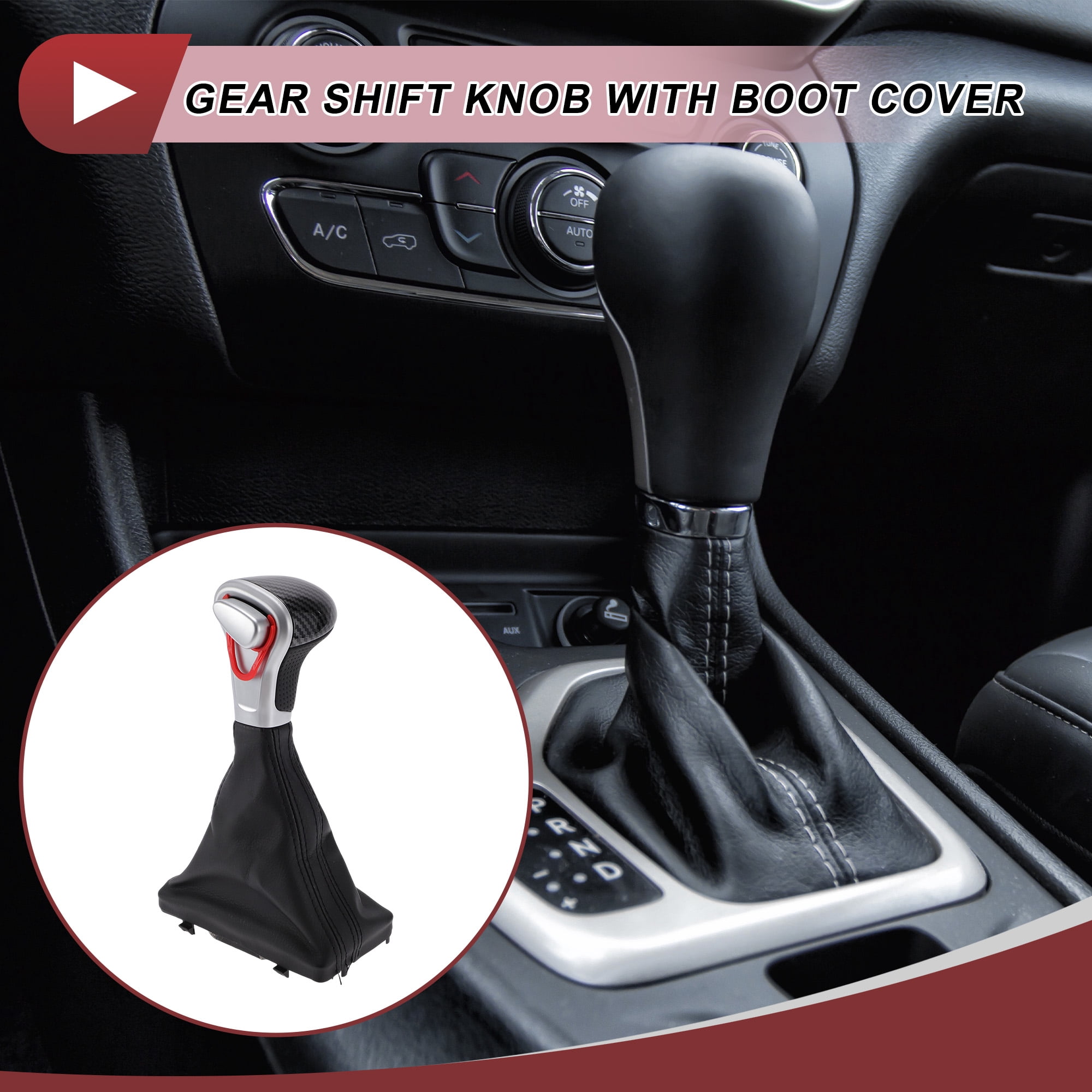 Unique Bargains Gear Shift Knob with Cover Automatic Stick Shifter Knob for Audi A5 Quattro 2008-2016 Faux Leather Black