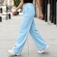 thumbnail image 6 of ZHYou No Boundarie Women's Cargo Wide Leg Pants High Waist Straight Casual Loose Fit Workwear Trousers with Flap Pockets,Light Blue,Size XL, 6 of 8