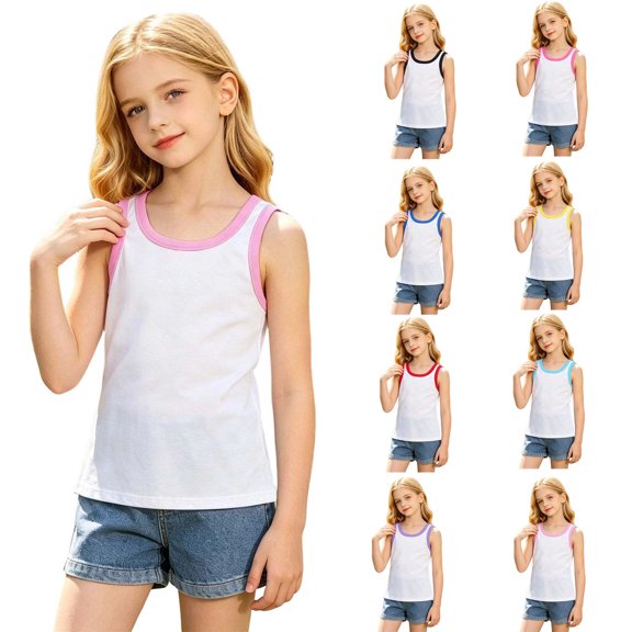 KHONTS Girls Boys Tank Tops Racerback Cami Undershirts Kids Sleeveless Athletic Pajama Tee Tops,Size 2-15 Years Yellow 170