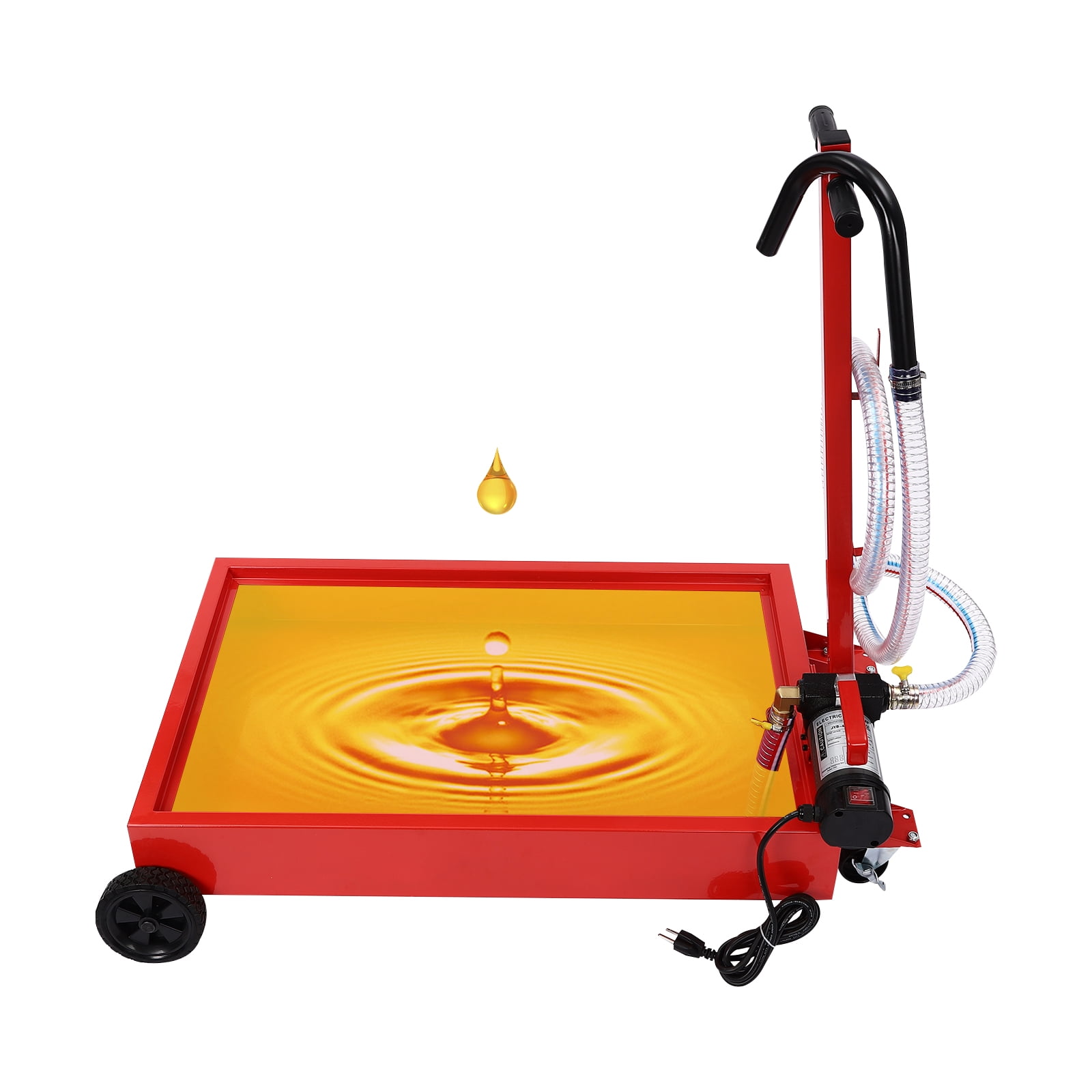 Oil Drain Pan with High-Flow Pump, 64.35L Capacity, Sturdy Steel Build, Large Non-Slip Wheels for Smooth Movement and Easy Fluid Drainage