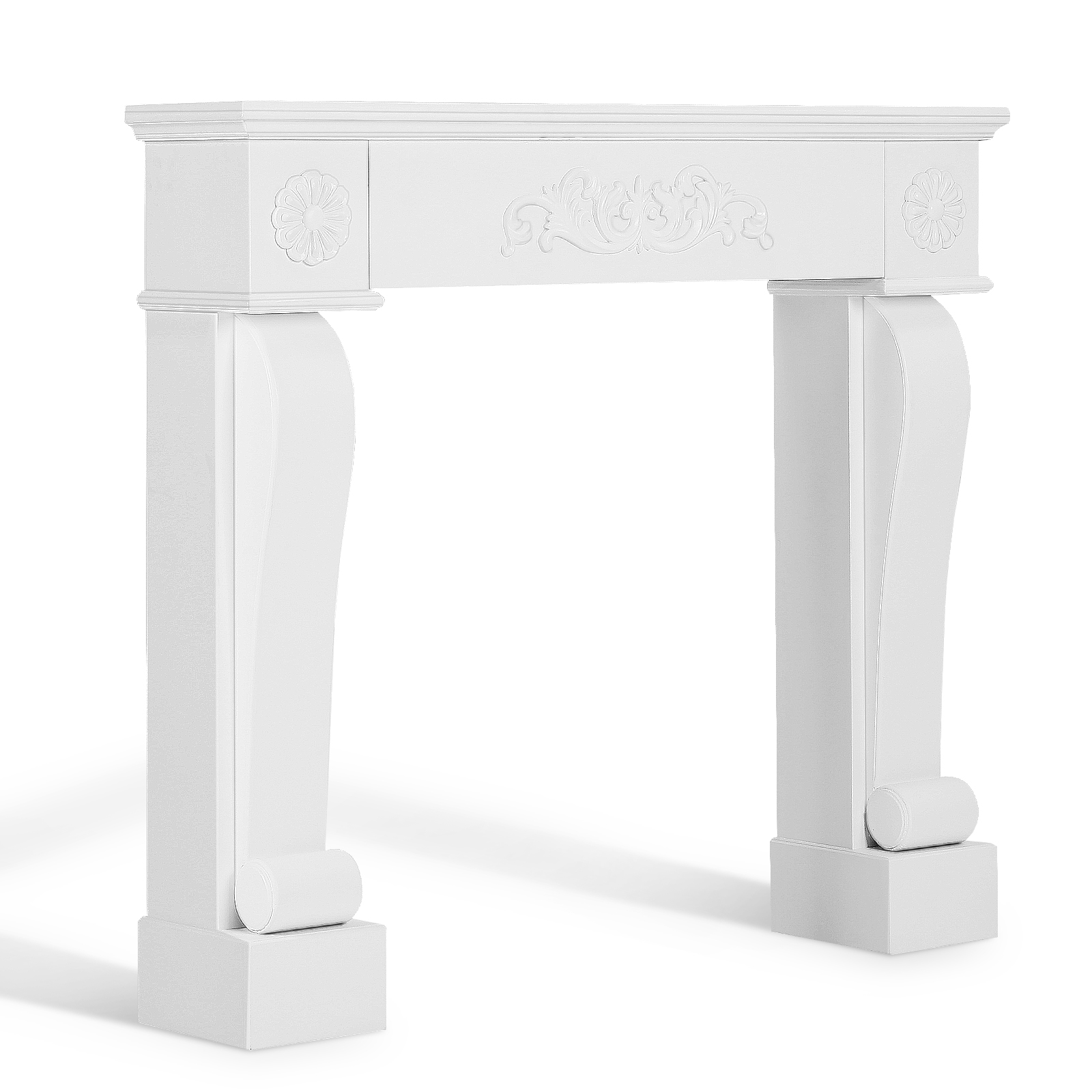 OUINCH 44.5" Fireplace Mantel, Freestanding Fireplace Surround with Leg for Electric Fireplaces, MDF Mantel Surround with Shelf for Living Room with Decorative Pattern, Anti-Tipping & Waterproof