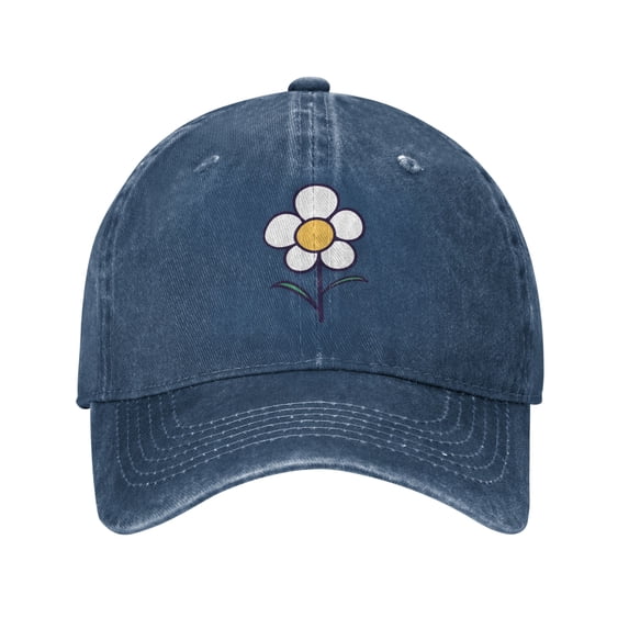 ZICANCN Yellow White Flower Adjustable Baseball Cap Women , Hats for Men Adult Washed Cotton Denim Baseball Caps Fashion Navy Blue