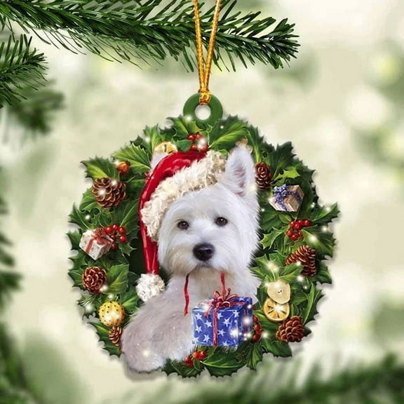 Acrylic 2D FLAT - Westie and Christmas Wreath Ornament gift for Wesite lover ornament - Holiday Tree Decoration