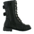 thumbnail image 2 of LInk Mango79K Childrens Girls Mid Calf Quilted Back Buckle Lace Up Combat Boots, Black, 12, 2 of 4