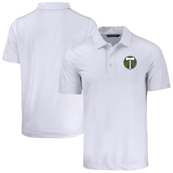 Men's-Cutter & Buck  White Portland Timbers Prospect Eco Textured Stretch Recycled Polo