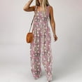 thumbnail image 4 of BZGTZT Womens Boho Overalls Casual Floral Print Sleeveless Jumpsuit High Waist Wide Leg Long Pants Romper with Pockets, 4 of 7