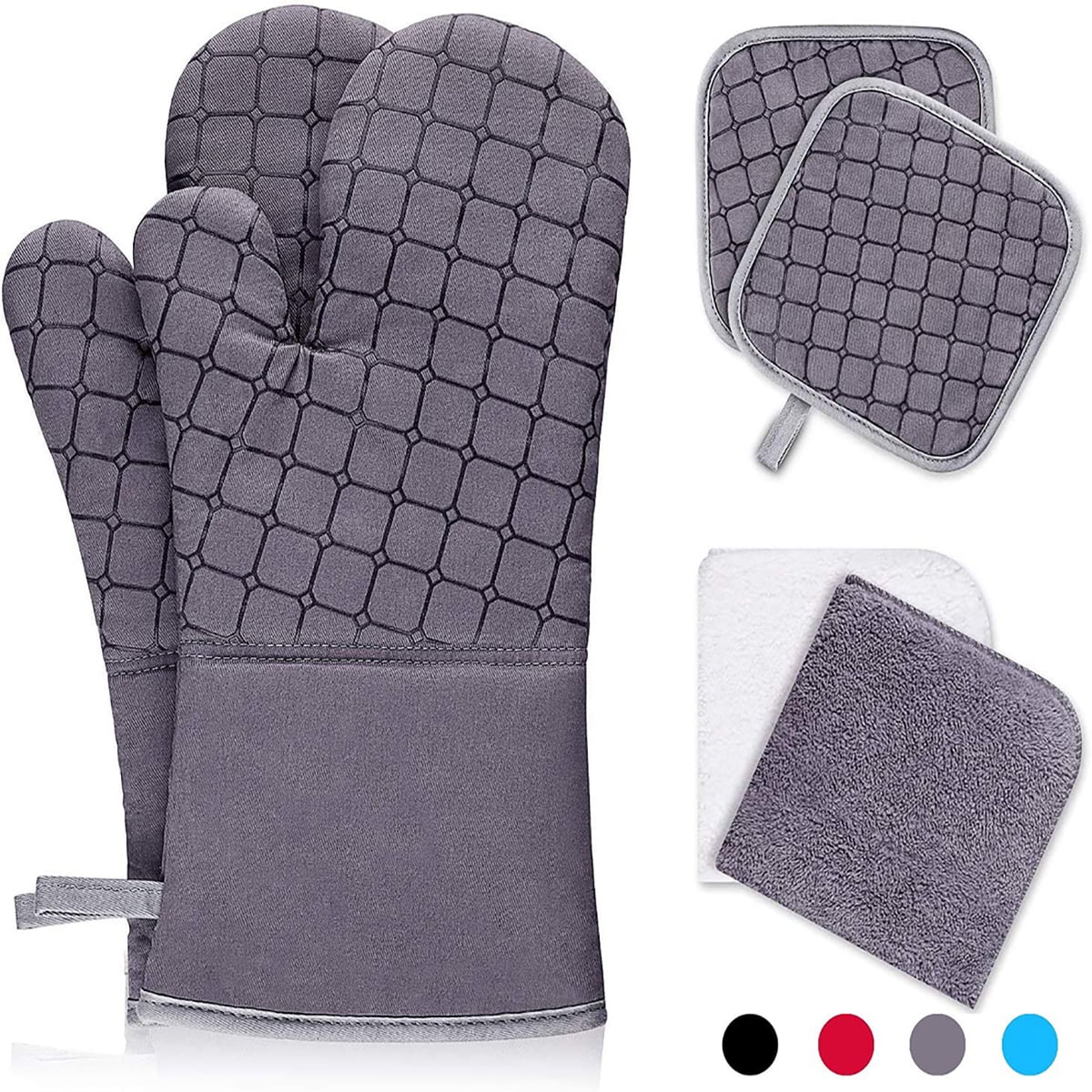 Kepooman Cotton Oven Mitts Set with Pot Holders & Kitchen Towels for Baking Cooking, Set of 6, Gray Kepooman Cotton Oven Mitts Set with Pot Holders & Kitchen Towels for Baking Cooking, Set of 6, Gray