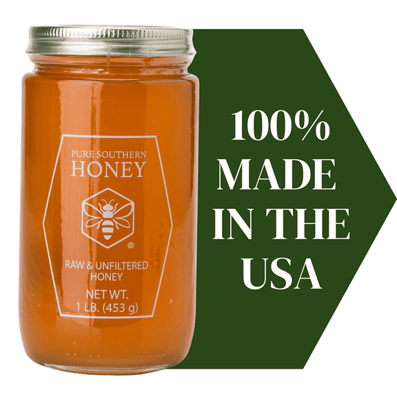 100% USA-Made Raw Unfiltered Honey by Pure Southern Honey [1 lb]-Unheated- All-Natural Sweetener