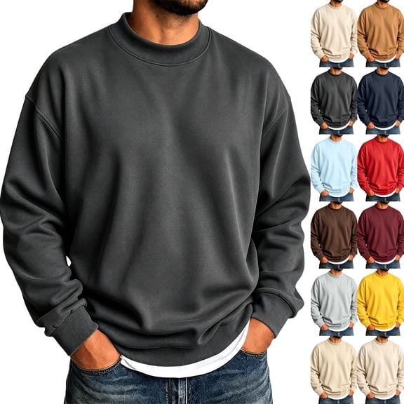 Men's Crewneck Sweatshirt Long Sleeve Fall Oversized Pullover Tops Loose Fit Athletic Comfy Basic Shirts Black,3XL