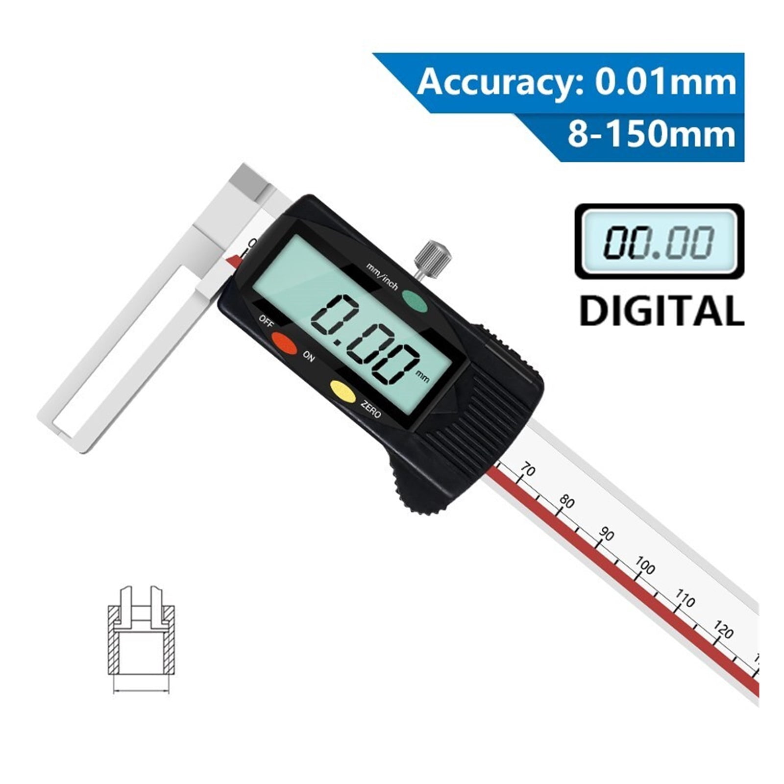 Caliper 8-150mm Inside Groove Dial Vernier Caliper Accuracy 0.01mm Long Claws Shockproof Gauge Measure Tool ,Easy to Operate