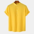 thumbnail image 2 of HAPIMO Cotton Lined Loose Shirts for Men Holiday Solid Color Teens Tops Half Button Stand Collar Summer Fashion Tees Short Sleeve Activewear Casual Workout Yellow M, 2 of 9
