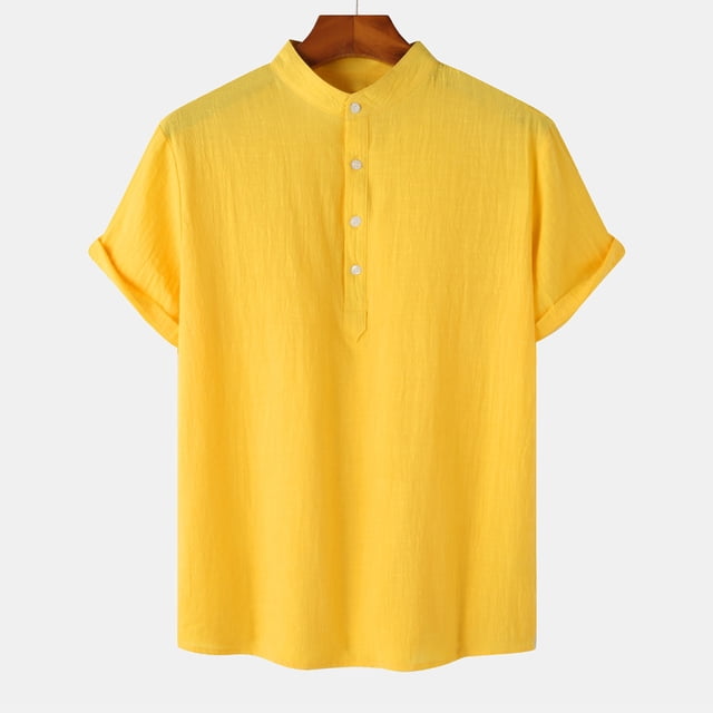 Dvkptbk Chemise Décontractée pour Hommes à Boutons, Col Montant, Manches Courtes, en Solde