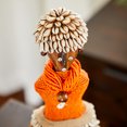 thumbnail image 4 of DecMode Small Hand-Crafted Pine Wood, Cowrie Shells, Orange Beads & Kente Cloth African Woman Namji Doll, Orange, 4 of 9