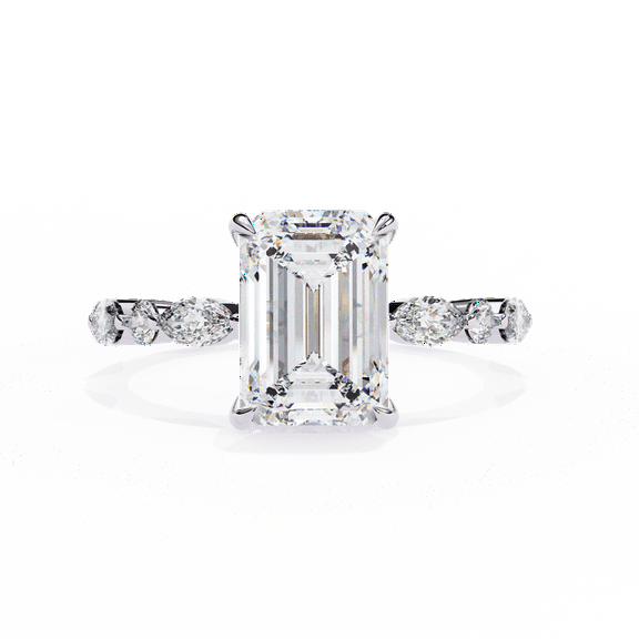 2.80 CT Radiant Cut IGI Certified Lab Created Diamond Side Marquise And Round Diamond, 18k Gold Wedding Ring, Prongs Engagement Ring For Her