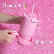 Paris Hilton 20 oz Double-Wall Insulated Tumbler, Includes 2-in-1 Lid & Removable Straw, Removable Heart-Detail Handle, Pink