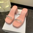 thumbnail image 1 of Summer  New   Sandals Transparent Shoes with Rhinestone Letter Thick High Heel Slippers for Women, 1 of 7