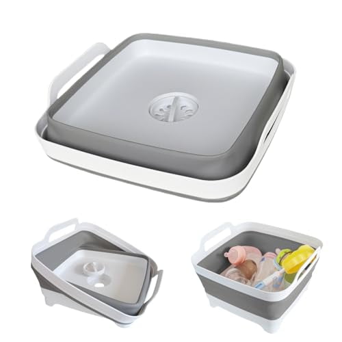 Collapsible Wash Basin for Baby Bottles - 2.4 Gallons Portable Wash Bin for RV Camping Sink,Space-Saving Dish Tub (Gray)