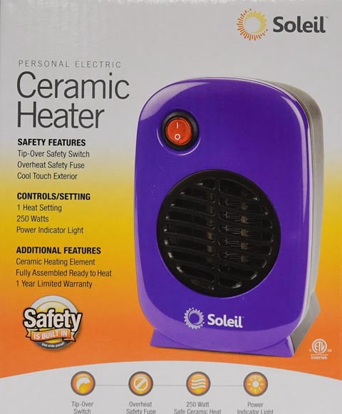 Soleil Personal Electric Ceramic Heater, 250 Watt MH-01, Purple -  Walmart.com