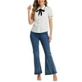 thumbnail image 2 of INSPIRE CHIC Women's Polka Dots Blouse Peter Pan Collar Bow Tie Neck Puff Sleeve Vintage Shirt Top XS White, 2 of 6