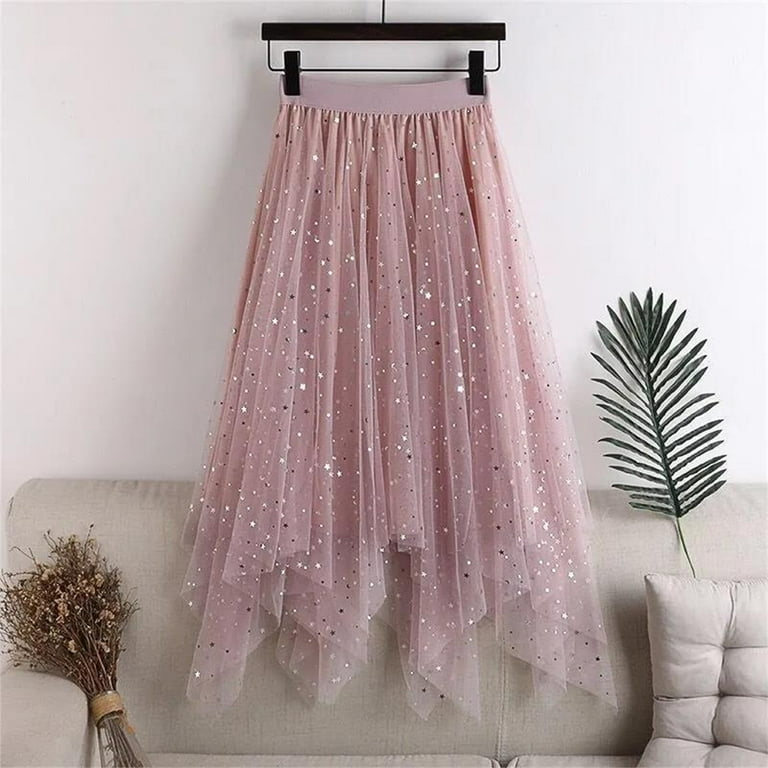 Girl Clothes Size 7-8 Little Girls Kids Star Sequin Tulle Skirts for Long  Sequin Skirt Tutu High Low Skirt Sparkly Layered Elastic Waist A Line Skirt 