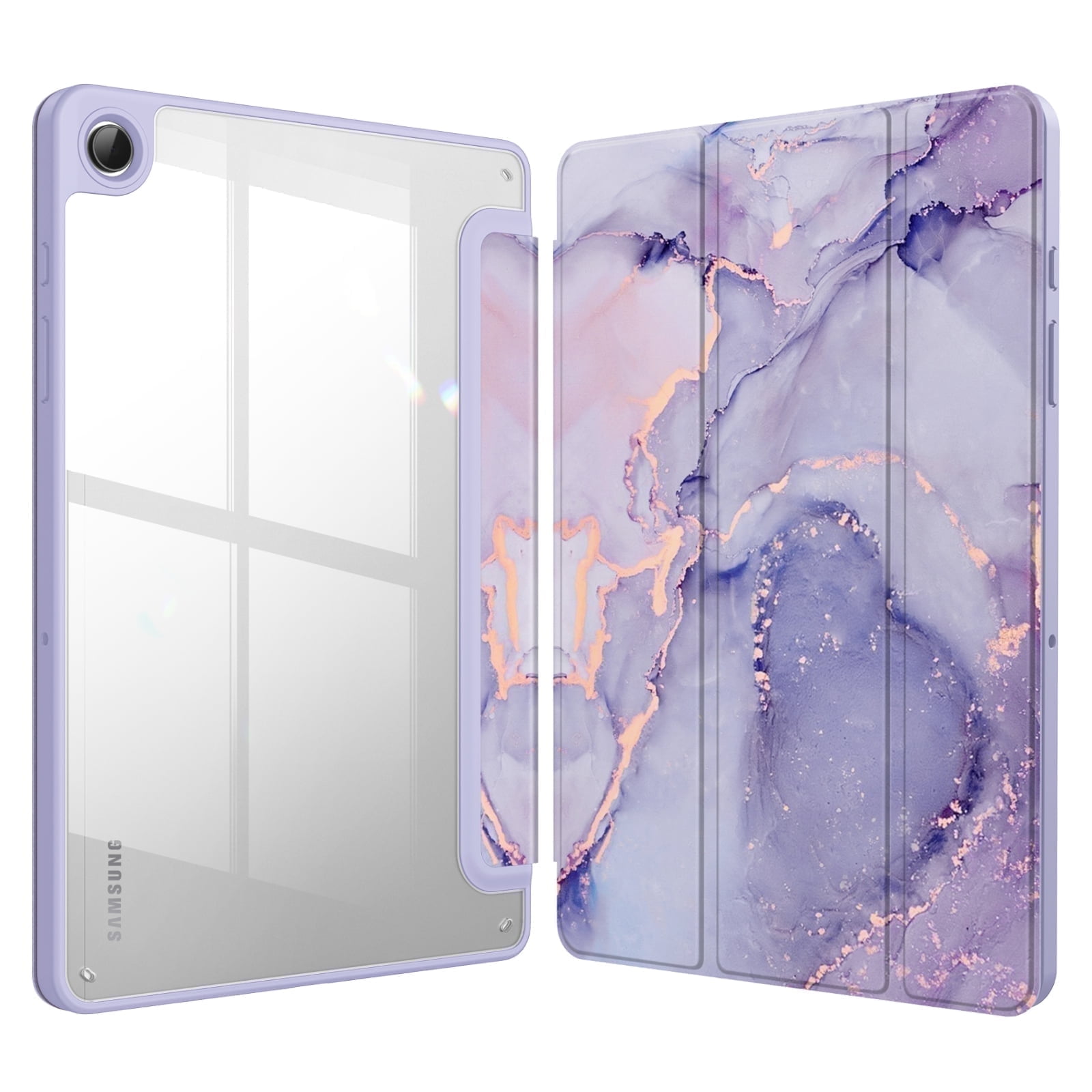 Fintie Hybrid Slim Case for Samsung Galaxy Tab A11+ Plus 2025/ A9+ Plus 11 Inch 2023, Shockproof Cover with Clear Transparent Back Shell, Auto Wake/Sleep, Lilac Marble