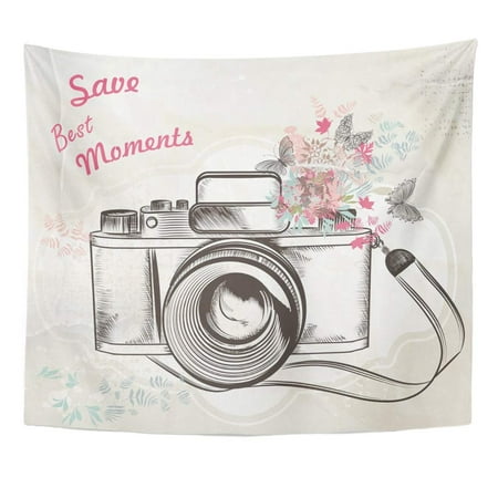 REFRED Watercolor Photography with Vintage Camera Flowers and Butterflies Save Best Moments Wall Art Hanging Tapestry Home Decor for Living Room Bedroom Dorm 51x60 (The Room Best Moments)