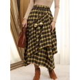 thumbnail image 6 of Yellow Tartan Skirt - High Waist Asymmetrical Tiered Hem With Fringe Detail Flowy Design, 6 of 6