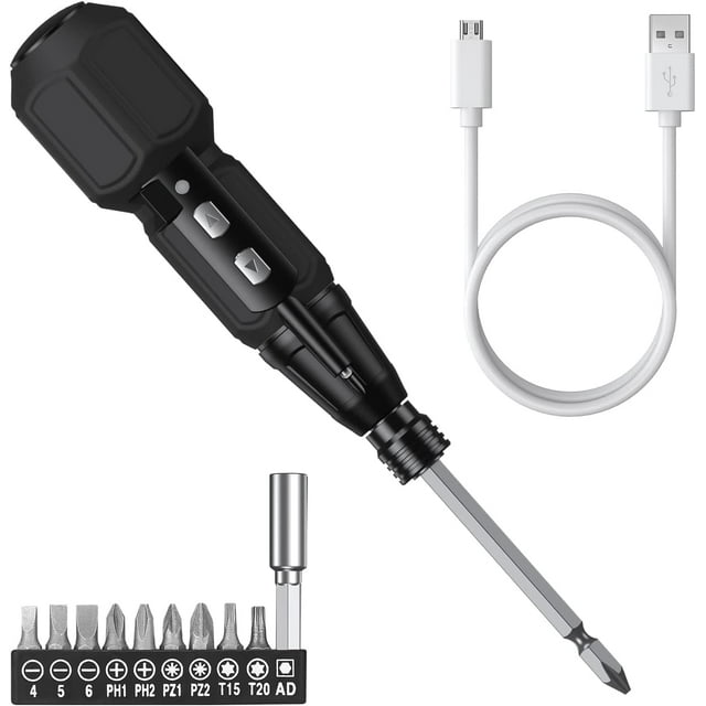 Ensemble de Tournevis de Précision, Tournevis Sans Fil rechargeable par USB avec Lumière LED, 9 Embouts de Tournevis, modes Automatique et Manuel, Outils de Réparation Portables, Noir